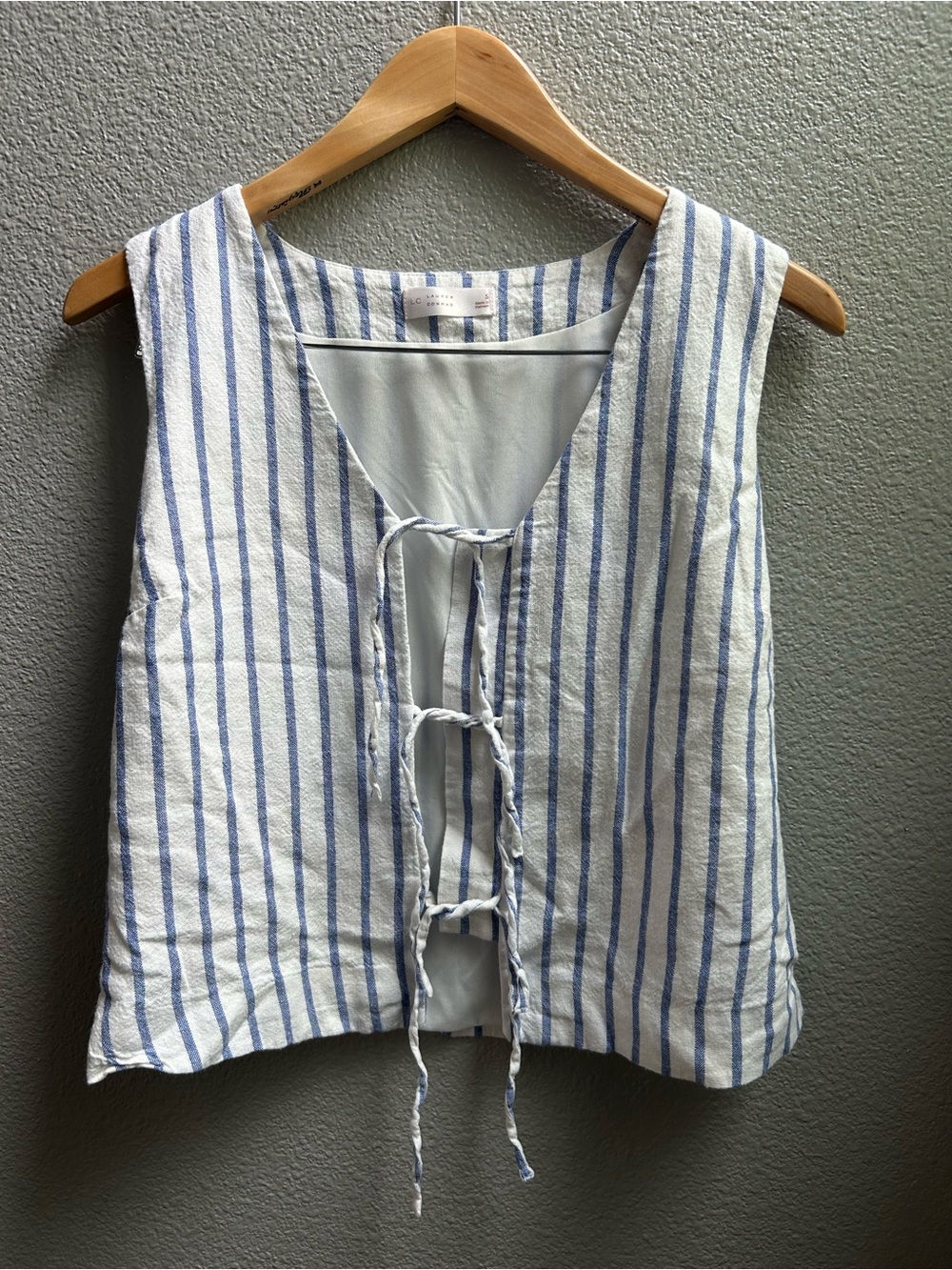 LC Lauren Conrad White and Blue Striped Tie-Front Tank